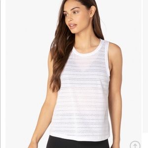 Beyond yoga cotton tank with mesh cut outs